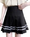 Zoki Black Striped Women Pleated Skirt Summer High Waist A Line Ladies  Mini Skirt  Zipper Preppy Girls Dance Skirtsskir