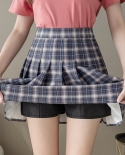 Zoki Pleated Skirt Women Fashion High Waist Summer Plaid Mini Skirt  School Dancing Fashion Sweet A Line Mujer Faldas  S