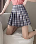 Zoki Pleated Skirt Women Fashion High Waist Summer Plaid Mini Skirt  School Dancing Fashion Sweet A Line Mujer Faldas  S
