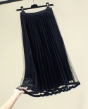 Zoki New  Women Tulle Skirt Fashion Velvet Mesh Spring  Elastic High Wasit Long Skirt Elegant Chic Ladies Party Faldassk