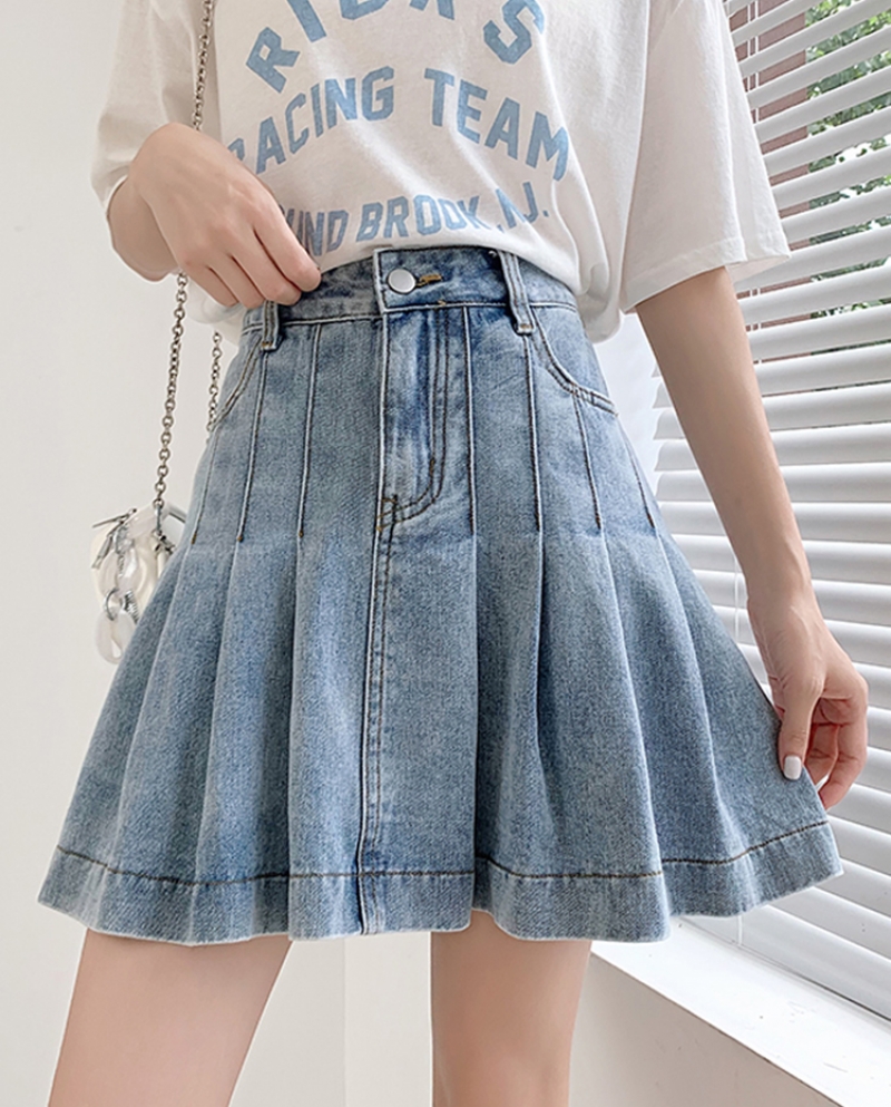 30 11 US Zoki Jean Mujer Faldas plisadas Verano Cintura alta