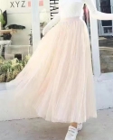 Zoki Elegant Women Tulle Skirt   Fashion Mesh White A Line Ladies Pleated Skirt Summer Chic High Waist Black Party Falda