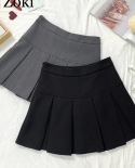 Zoki Vintage Gray Pleated Skirt Women Kawaii High Waist Mini Skirts  Fashion School Uniform Harajuku Streetwear Spring  