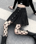 Zoki Gothic Summer Irregular Pleated Skirt Fashion Chain Black White Mini Skirt High Waist Belt Streetwear Girls Skirts 