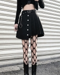 Zoki Gothic Summer Irregular Pleated Skirt Fashion Chain Black White Mini Skirt High Waist Belt Streetwear Girls Skirts 