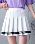 Zoki Fashion Striped Women Pleated Skirt High Waist Zipper Summer Jk Girls Dancing Mini Skirt  Sweet Summer Black Skirts