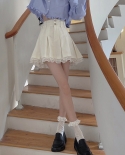 Zoki High Waist Kawaii Pleated Skirt Fashion Ruffles Women Sweet Patchwork Preppy Style Mini Shirts White A Line Student