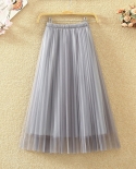 Zoki Elegant Women Tulle Skirt Fashion High Waist Summer Ladies Mesh Pleated Skirt Casual A Line  Style Long Skirts New