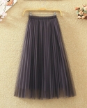 Zoki Elegant Women Tulle Skirt Fashion High Waist Summer Ladies Mesh Pleated Skirt Casual A Line  Style Long Skirts New