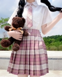 Zoki Pink Jk Women Pleated Skirt Summer High Waist Fashion Tie Plaid Mini Skirt A Line Cute Sweet  Girls Dancing Faldass