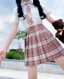 Zoki Pink Jk Women Pleated Skirt Summer High Waist Fashion Tie Plaid Mini Skirt A Line Cute Sweet  Girls Dancing Faldass