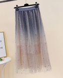 Zoki Starry Sky Women Tulle Skirt Fashion  Sequined Elastic Waist Mesh Midi Skirt Elegant Party Summer Female Faldas Ski
