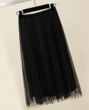 Zoki New Women Tulle Skirt Elastic High Waist Mesh Spring Summer Fashion Long Skirt A Line Black Girl  Pleated Faldas  S