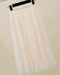 Zoki New Women Tulle Skirt Elastic High Waist Mesh Spring Summer Fashion Long Skirt A Line Black Girl  Pleated Faldas  S