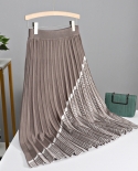 Bygouby Noble Jacquard Knit Mujer Falda de punto Elástico Cintura alta Maxi Faldas Otoño Invierno Grueso Cálido Fiesta Plisado S