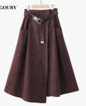 Bygouby, faldas irregulares para mujer, cinturón con hebilla para mujer, novedad de 2022, falda Midi, Vintage, otoño, primavera,