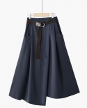 Bygouby, faldas irregulares para mujer, cinturón con hebilla para mujer, novedad de 2022, falda Midi, Vintage, otoño, primavera,