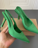 Summer New Womens Shoes Pointed Toe High Heeled Shoes Green Sardine Fabric Slingback  Stiletto Sandals For Women