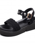 2022 Summer Wedge Heel Flat Womens Sandals Nubuck Leather Thick Bottom Non Slip Rhinestone Casual Large Size 43 Womens