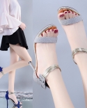 2022 New Summer Women Pumps  Open Toe High Heel Sandals Ladies Sequined Thin Heel Single Shoes Woman High Heel Sandalen