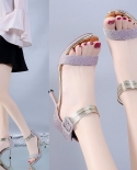 2022 New Summer Women Pumps  Open Toe High Heel Sandals Ladies Sequined Thin Heel Single Shoes Woman High Heel Sandalen