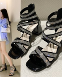 2022 Roman Mid Heel Sandals Fairy Shoes Open Toe Hight Heels Diamond Sandals Women Summer New Fashion Womens Sandals