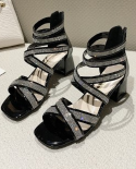 2022 Roman Mid Heel Sandals Fairy Shoes Open Toe Hight Heels Diamond Sandals Women Summer New Fashion Womens Sandals
