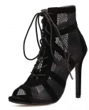 2022 New Fashion Show Black Net Fabric Cross Strap  High Heel Sandals Woman Shoes Pumps Lace Up Peep Toe Sandals