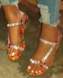 2022  Rome Summer Beach Bling Crystal Ladies Sandals Rhinestone Platform Mixed Color Cutouts Flat Open Toe  Women Sandal