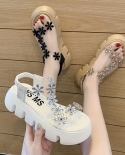 Women Shoes Sandals Ins Tide 2022 New Female Summer Flowers Flat Fashion Thick Sole Transparent High Heels Ladies Sandal