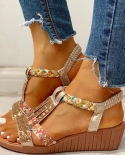 Ladies Sandals 2022 Summer Bohemian Platform Wedge Heel Womens Shoes Crystal Gladiator Roman Ladies Beach Shoes Trend