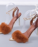 Women Sandals 2022 Ankle Chain Metal Decorative High Heel Shoes Feminine Stiletto Fashion Women Shoes Overfoot Women Sho