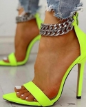 Women High Heel Sandals 2022 Summer New Metal Decorative Chain Women Shoes Open Toe Stiletto Sandals Fashion Womens Sho