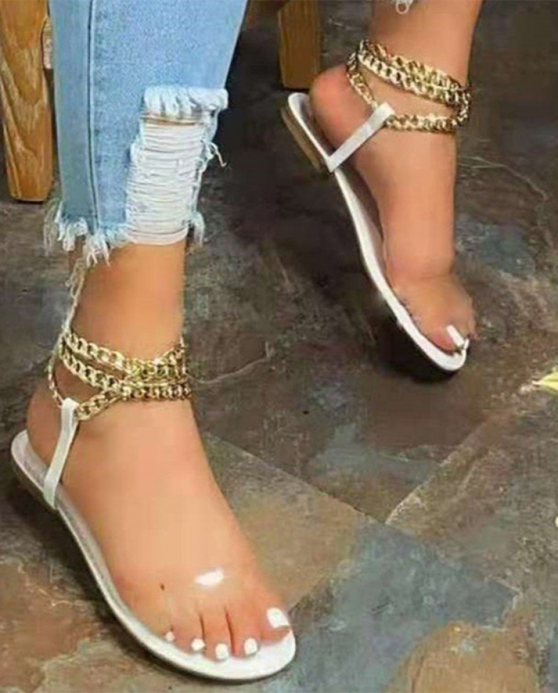 Ladies Chain Sandals Summer 2022 Ladies Sheer Flat Shoes Fashion Casual Ladies Shoes Comfortable Trend Ladies Beach Shoe