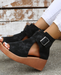 2022 New Summer Ankle Boots Women Wedge Sandals Belt Buckle Roman Shoes Womens Open Toe Shoes Outdoor Comfortable Women