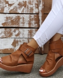 2022 New Summer Ankle Boots Women Wedge Sandals Belt Buckle Roman Shoes Womens Open Toe Shoes Outdoor Comfortable Women