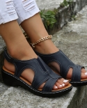 New Summer Womens Wedge Sandals 2022 Womens Retro Anti Slip Leather Sandals Casual Womens Thick Sole Plus Size Shoes