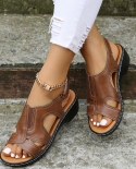 New Summer Womens Wedge Sandals 2022 Womens Retro Anti Slip Leather Sandals Casual Womens Thick Sole Plus Size Shoes