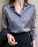 Womens New Loose Long-sleeved Satin Shirt Professional Shirt