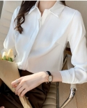 Womens New Loose Long-sleeved Satin Shirt Professional Shirt