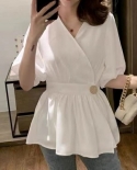 Short-sleeved Top Chiffon White Shirt Female V-neck Shirt