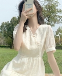 فستان خفيف نسائي صيفي بتصميم تنورة برقبة على شكل حرف V تنورة حب أولى