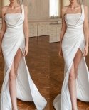 Womens Off-the-shoulder Tube Top Slit Slim Wrap-hip White Long Dress