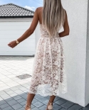  Wrap Chest Sleeveless Backless Party Ladies Dress 2022 Summer Elegant Lace Patchwork Dress Women Fashion Slim Solid Dre