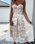  Wrap Chest Sleeveless Backless Party Ladies Dress 2022 Summer Elegant Lace Patchwork Dress Women Fashion Slim Solid Dre