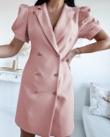 Été tempérament revers manches courtes Mini robe mode Double boutonnage bouton robe droite élégant bureau femmes Loos