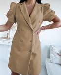 Été tempérament revers manches courtes Mini robe mode Double boutonnage bouton robe droite élégant bureau femmes Loos