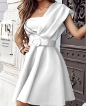  One Shoulder Tube Top Backless Slim Party Mini Dress Fashion Solid Sleeveless Belt Dress Elegant Women Temperament Dres