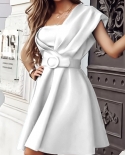  One Shoulder Tube Top Backless Slim Party Mini Dress Fashion Solid Sleeveless Belt Dress Elegant Women Temperament Dres