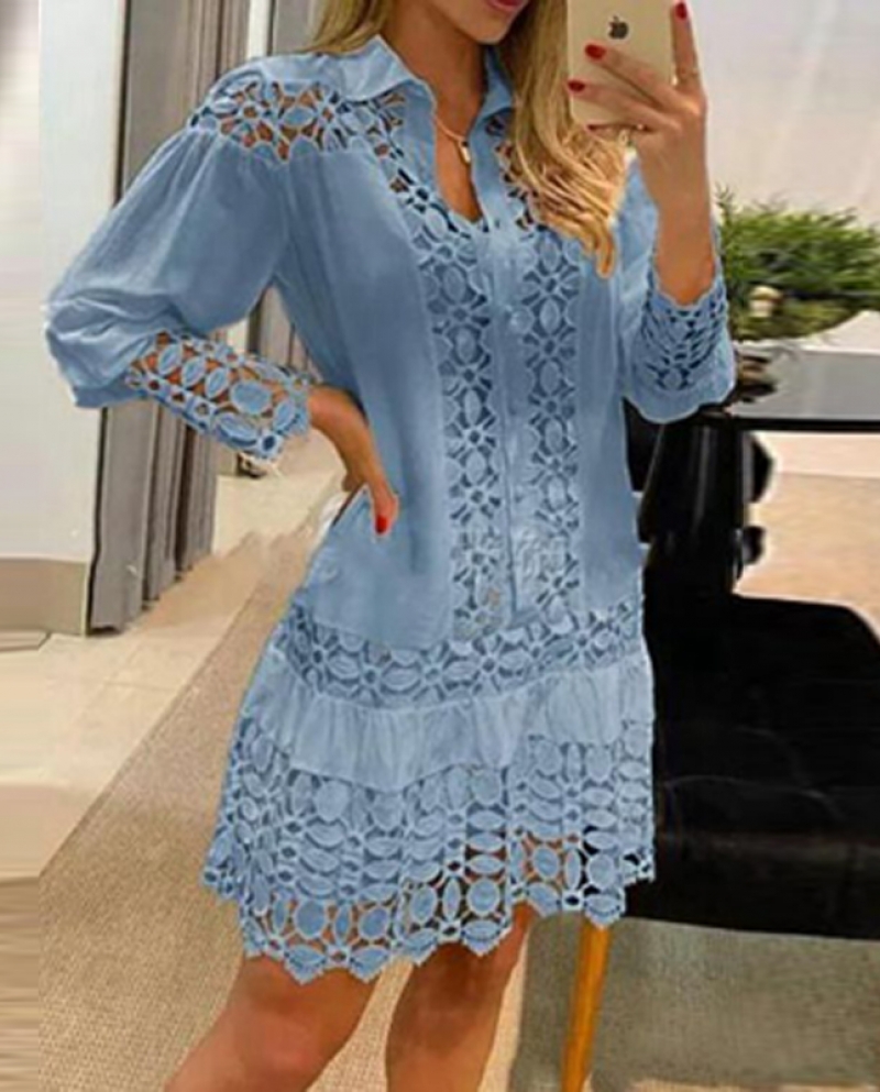 28 41 US Oto o elegante bordado Patchwork hueco vestido mujer
